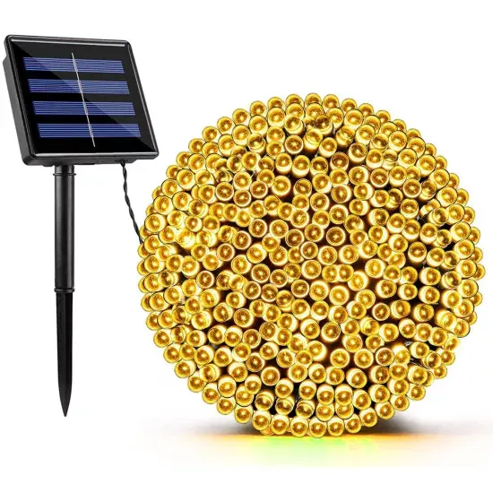 BZRSH Instalatie Solara Gradina 100 LED Alb Cald 3 Moduri Iluminare 30 metri - 300 LED
