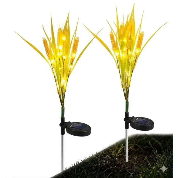 BZRSH Lampa Solara LED Gradina Design Spic de Grau - Set 2 Bucati, Lumina Calda, 120 lm, 76 cm, Pornire Automata, Fara Cablu