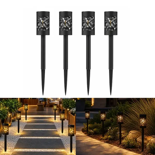 BZRSH Lampi Solare de Gradina - Set 4 Bucati LED 3000K cu Senzor Automat, IP65, 32 cm, Negru