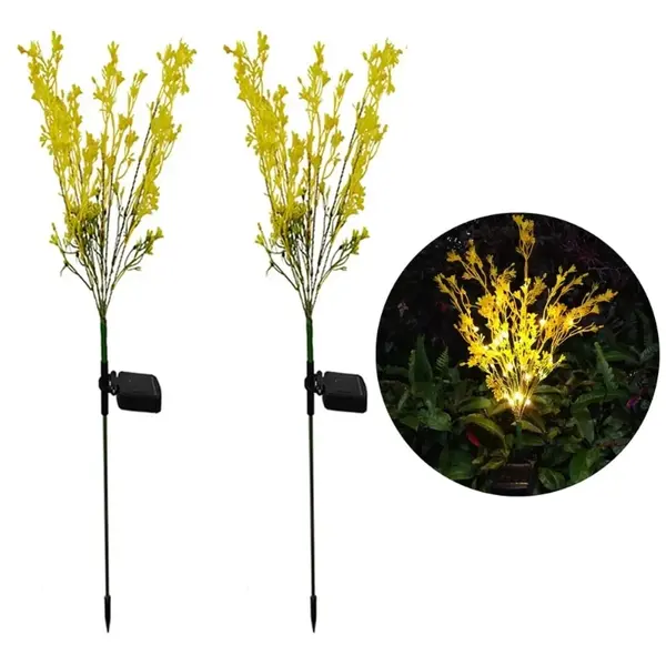 BZRSH Lumini Solare Gradina Decorative Design Floare Galbena - Set 2 Bucati LED, 110 lm, 70 cm, IP65, Pornire Automata