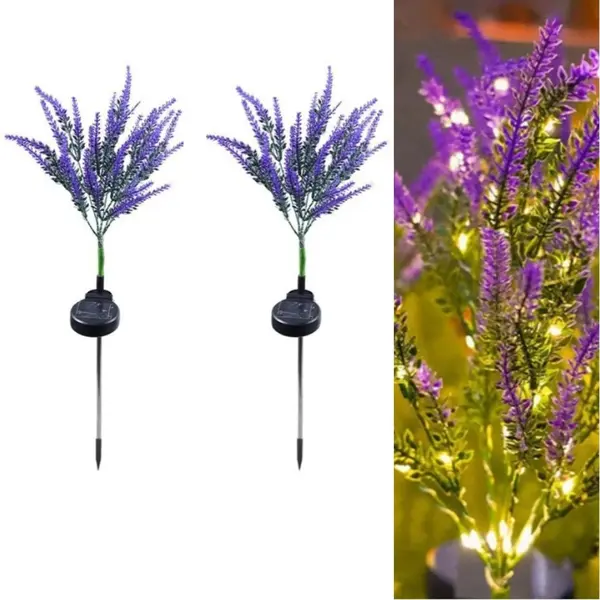 BZRSH Lumini Solare Gradina Lavanda Violet LED - Set 2 Bucati x 7 Crengi, 135 lm, IP65, 67 cm, Pornire Automata