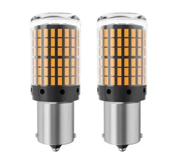 BZRSH Set 2 Becuri LED BA15S 1156 P21W 144 SMD 180 Grade Galben Semnalizare 12V