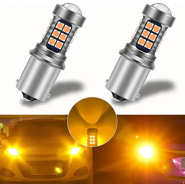 BZRSH Set 2 Becuri LED cu Lupa 1157 BAY15D P21 5W 21 LED SMD 3030 Rosu 2 Faze Pozitie Stop