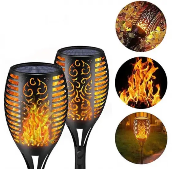BZRSH Set 2 Lampi Solare Tip Torta Efect Flacara 58cm LED Gradina Terasa
