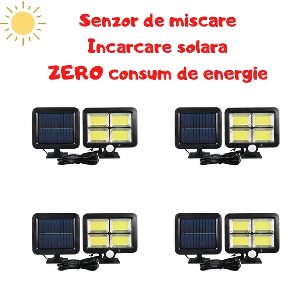 BZRSH Set 4 Proiectoare Solare 120 LED 30W Senzor Miscare 3 Moduri Exterior
