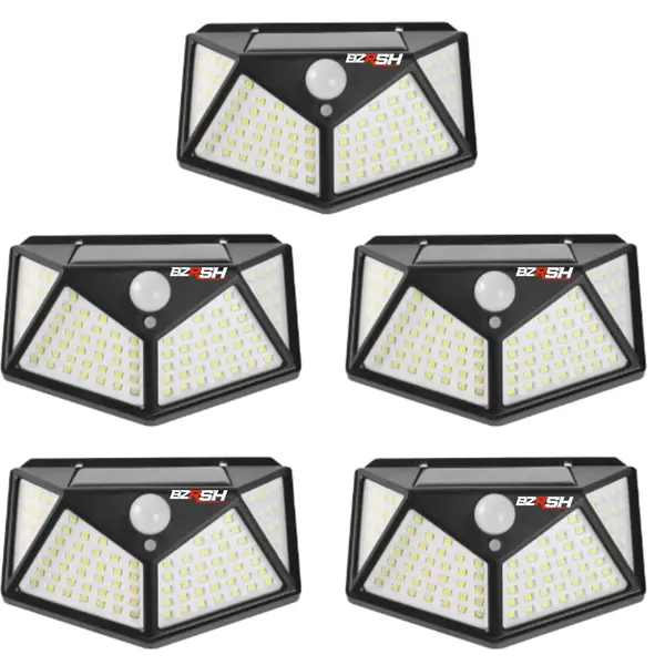 BZRSH Set 5 Lampi Solare 100 LED - Senzor PIR, Crepuscular, 3 Moduri, IP67, Unghi 120