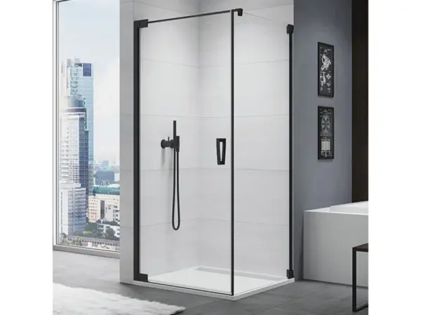 Cabina de dus 80x110 cm cu usa batanta si profil compensator, negru mat, instalare usa stanga, Ronal Cadura