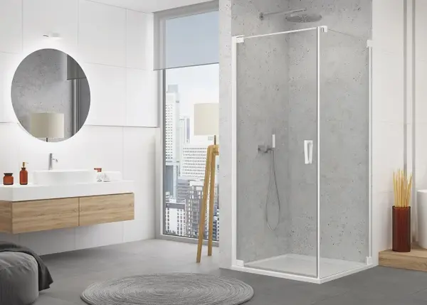 Cabina de dus 80x70 cm cu usa batanta si profil compensator, alb, instalare usa stanga, Ronal Cadura