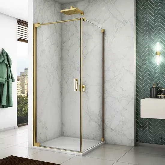 Cabina de dus 80x80 cm cu usa batanta si profil compensator, auriu, instalare usa stanga, Ronal Cadura
