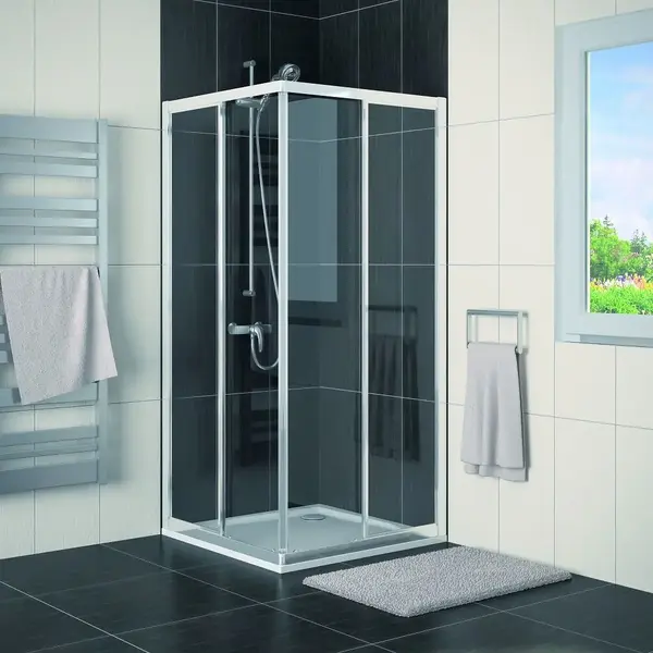 Cabina de dus patrata 100x100 cm, crom, cu usi glisante, Eco-Line SanSwiss