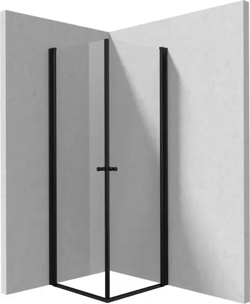 Cabina de dus patrata, cu usi batante in V, 80x80 cm, profil negru, Deante Kerria Plus