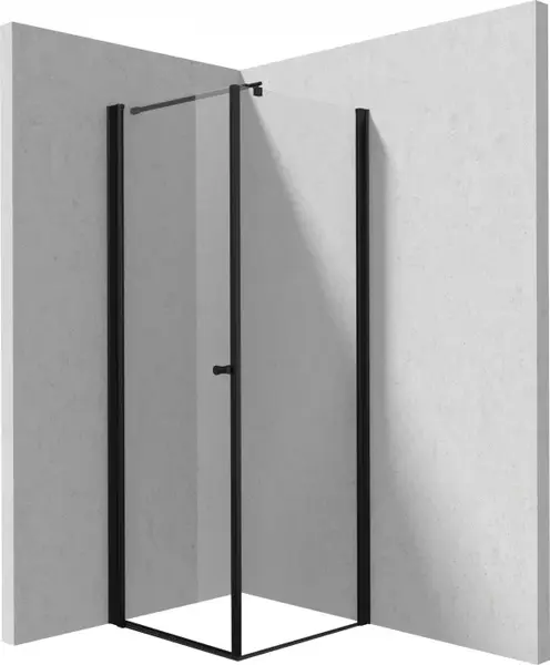 Cabina de dus patrata, usa batanta si un perete fix, 90x90 cm, profil negru, Deante Kerria Plus