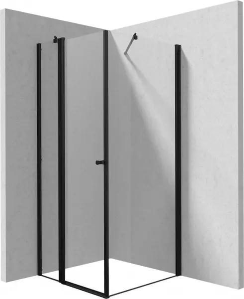 Cabina de dus patrata, usa batanta si un perete fix, 90x90 cm, profil negru, Deante Kerria Plus