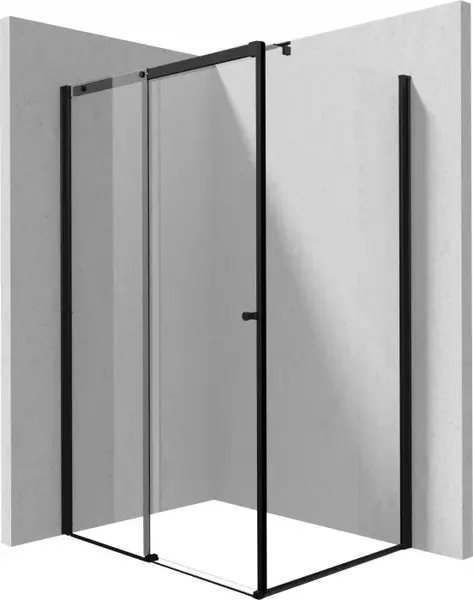Cabina de dus rectangulara, usi glisante si un perete fix, 100x80 cm, profil negru, Deante Kerria Plus
