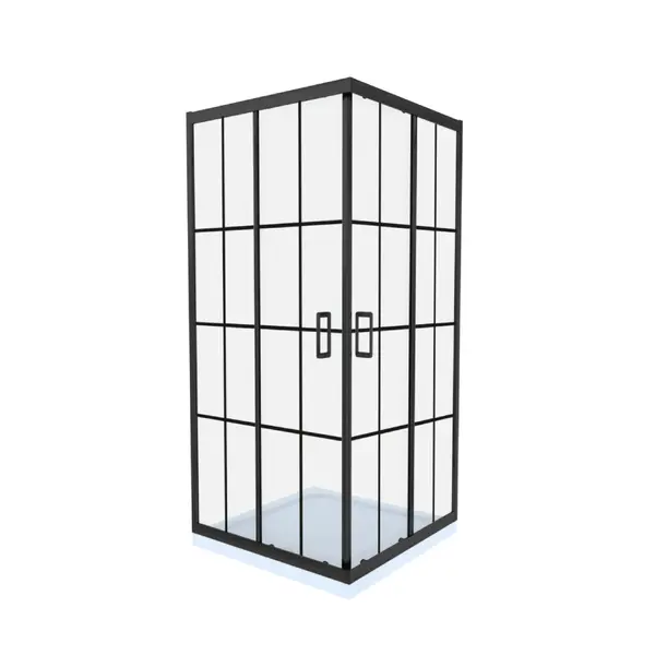 Cabina de dus simpla Celesta Titan patrata sticla cu model Windows 101 6 mm 80 x 80 x 190 cm profil negru