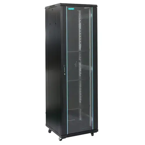 Cabinet de podea Spacer SPCN-42U-600-BK-03, 42U, 600x600mm, Flatpack (dezasamblat), usa sticla cu blocare, panouri laterale detasabile, otel 2mm, sarcina maxima 1000Kg (Negru)