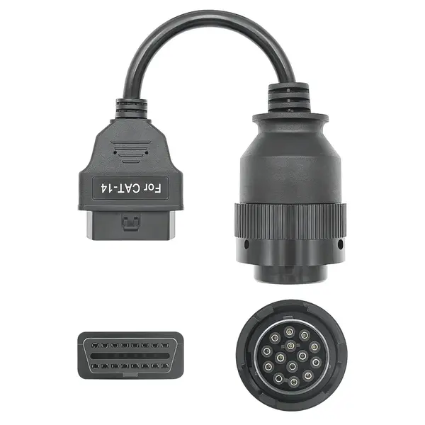 Cablu adaptor Catterpillar CAT-14 pin Deutsch femela → OBD-II 16 pin femela pentru utilaje grele, excavatoare, generatoare si incarcatoare