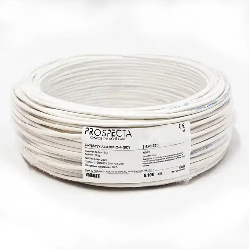 Cablu alarma 4 x 0.22 premium, cupru 100%, cod: I036IT, Li-Y(ST)Y, made in Italy, utilizare pentru sisteme de alarma, manta exterioara PVC alb, ecranare: folie de aluminiu laminata, raza de curbura 10x diametru