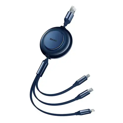 Cablu alimentare si date Baseus Bright Mirror 2, USB la Micro-USB + Lightning + USB Type-C, 1.1m (Albastru)