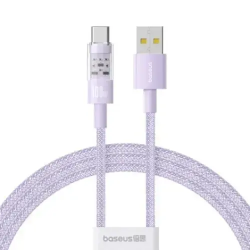 Cablu alimentare si date Baseus Gem, Fast Charging Data Cable pentru smartphone, USB la USB Type-C, 100W, 2m (Mov)