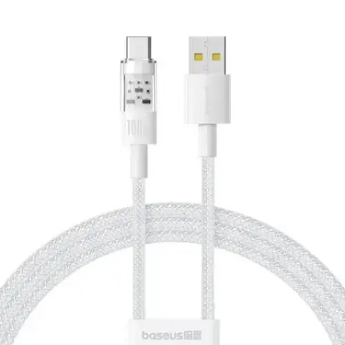 Cablu alimentare si date Baseus Gem, Fast Charging Data Cable pentru smartphone, USB la USB Type-C, 100 W, 2m (Alb)