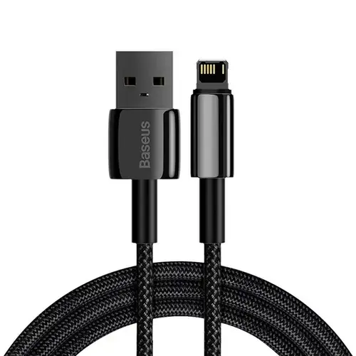 Cablu alimentare si date Baseus, Tungsten Gold, Fast Charging, USB la Lightning 2.4A braided 1m, Negru