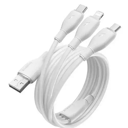 Cablu alimentare si date Baseus Ultra-Fast One-for-three Retractable, USB la Micro-USB+Lightning+USB Type-C 3.5A, 1.3m, Alb