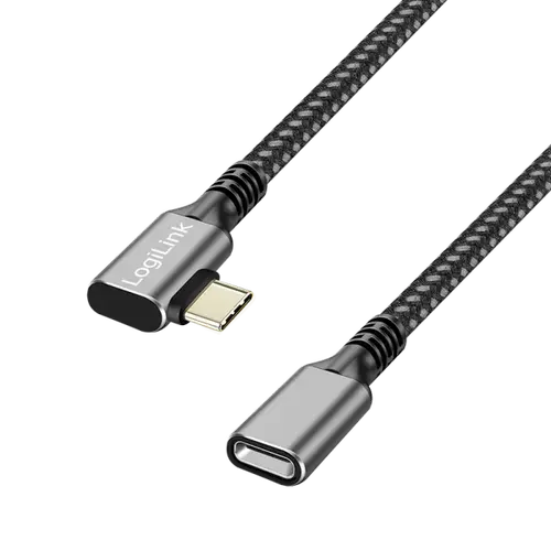 Cablu alimentare si date LOGILINK CUA0110, USB Gen Type-C (T) la USB Type-C (M) la 90 grade, 0.5m, PD 100W, 2 x ecranat, aluminiu, braiding, Negru