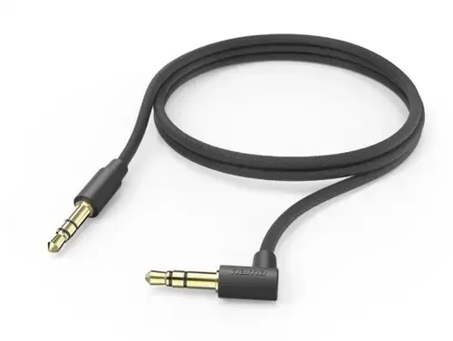 Cablu audio Aux, HAMA, mufa de 3.5 mm - mufa 3.5 mm, inclinat 90°, 1 m (Negru)