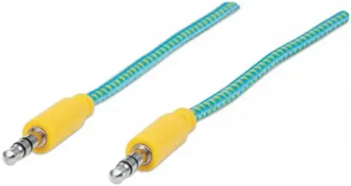 Cablu Audio Manhattan MHT394086, Jack 3.5 mm - Jack 3.5 mm, 1.8 m (Bleu/Galben)