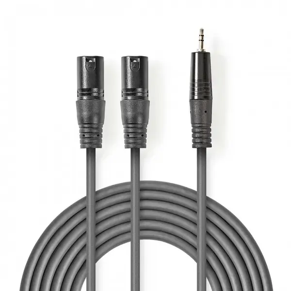 Cablu audio stereo 2 x XLR 3 pini la jack 3.5mm T-T 1.5m Gri, Nedis COTH15310GY15