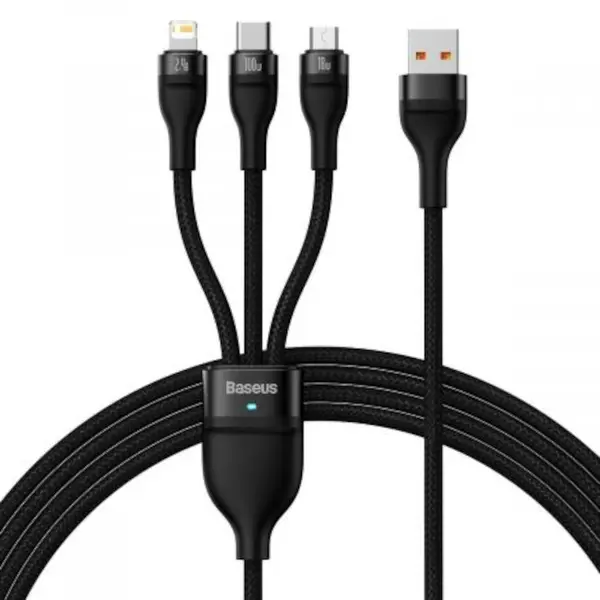 Cablu Baseus - Flash, USB-A/USB-C/Lightning/Micro USB, 1.2 m, negru