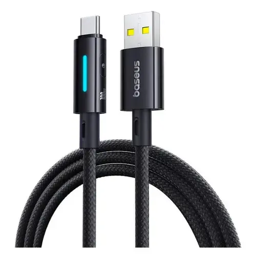 Cablu Baseus Lit Button Control P10379002121-00, Date USB-A - USB-C, 100W, 1m (Negru)