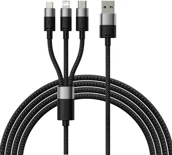Cablu Baseus - StarSpeed, USB-A/Micro USB/Lightning/USB-C, 1.2 m, negru
