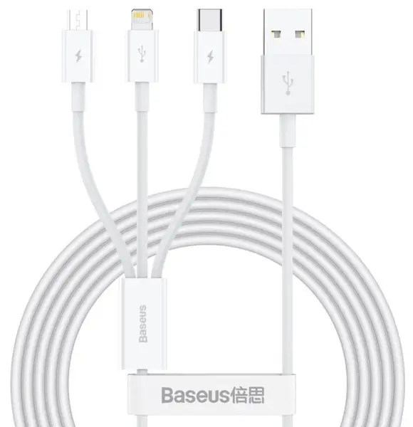 Cablu Baseus - Superior, USB-A/Lightning/Micro USB/USB-C, 1.5 m, alb