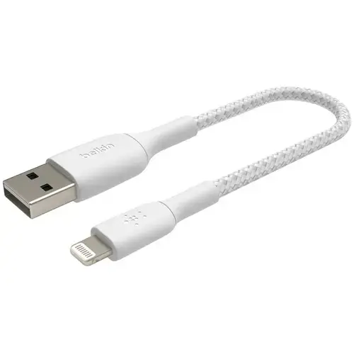 Cablu Belkin BOOST CHARGE USB-A catre Lightning, impletit, 0,15M, Alb