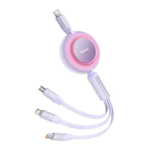 Cablu cu reglare in lungime Bright Mirror 2, Baseus, USB-C - Micro, USB-C, Lightning, pentru iPhone, 100W PD QC, 110cm, Violet