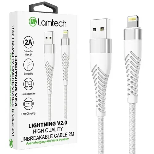 Cablu Date si Incarcare Lamtech, USB la Lightning, Incasabil, 2A, 2m, Argintiu