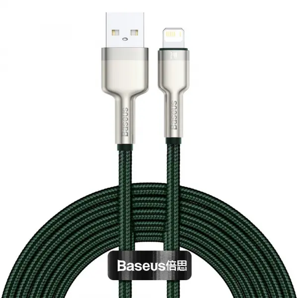 Cablu Date si Incarcare USB-A - Lightning Baseus Cafule Metal Series, 18W, 2m, Verde CALJK-B06