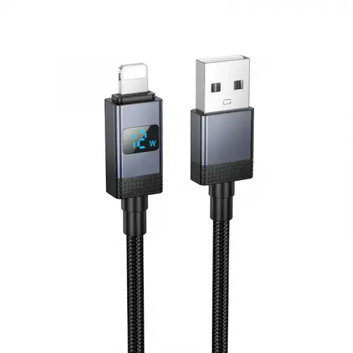 Cablu Date si Incarcare USB-A - Lightning HOCO X118 Display, 12W, 1m, Negru