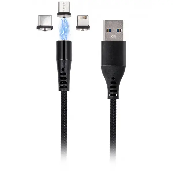 Cablu Date si Incarcare USB-A - Lightning / microUSB / USB-C MaXlife MXUC-02-2 3in1, 18W, 1m, Negru