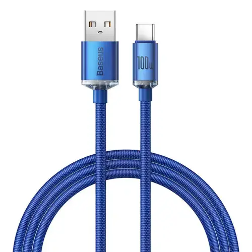 Cablu Date si Incarcare USB-A - USB-C Baseus Crystal Shine Series, 100W, 1.2m, Albastru CAJY000403