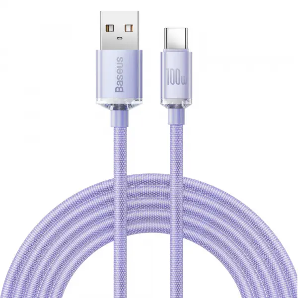 Cablu Date si Incarcare USB-A - USB-C Baseus Crystal Shine Series, 100W, 2m, Mov CAJY000505