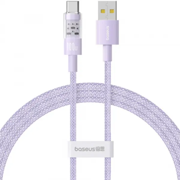 Cablu Date si Incarcare USB-A - USB-C Baseus Gem, 100W, 1m, Mov P10373002511-00
