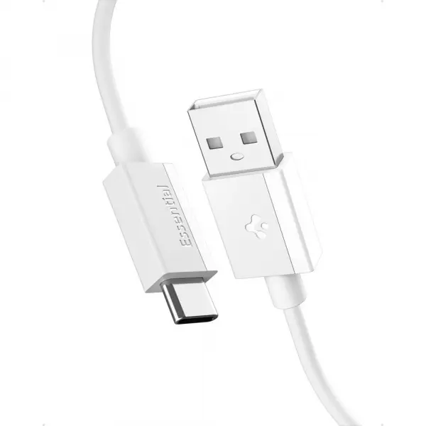 Cablu Date si Incarcare USB-A - USB-C Spigen Essential, 60W, 2m, Alb ACA08716
