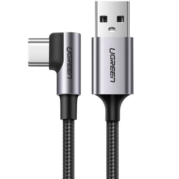 Cablu Date si Incarcare USB-A - USB-C UGREEN US284 Angled, 18W, 2m, Gri