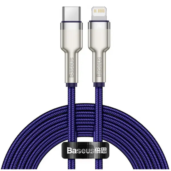 Cablu Date si Incarcare USB-C - Lightning Baseus Cafule Metal Series, 20W, 2m, Mov CATLJK-B05