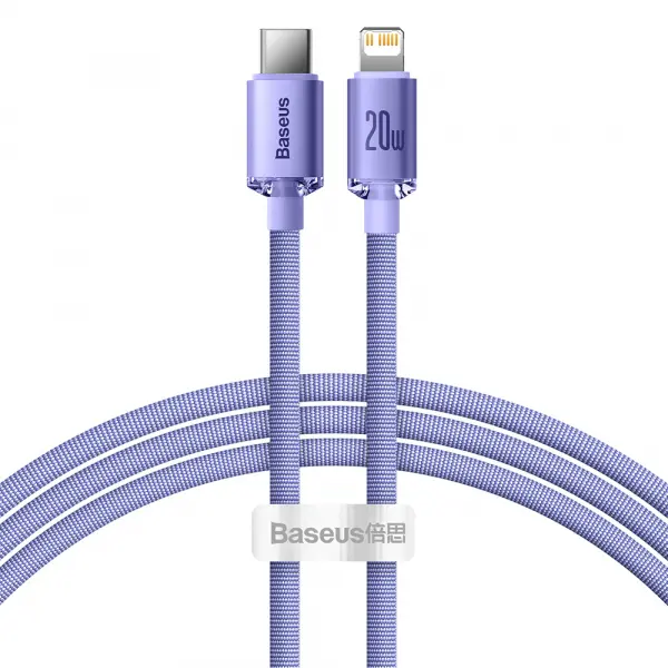Cablu Date si Incarcare USB-C - Lightning Baseus Crystal Shine Series, 20W, 1.2m, Mov CAJY000205