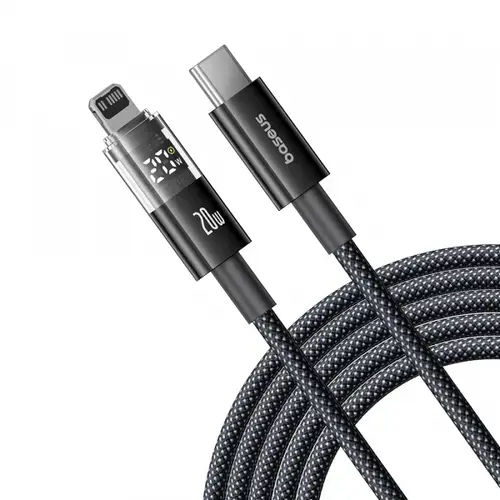 Cablu Date si Incarcare USB-C - Lightning Baseus Display 2 P10382703121-01, 20W, 2m, Negru