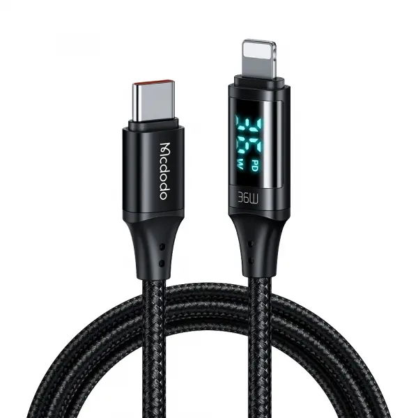 Cablu Date si Incarcare USB-C - Lightning McDodo CA-1030 Display, 36W, 1.2m, Negru